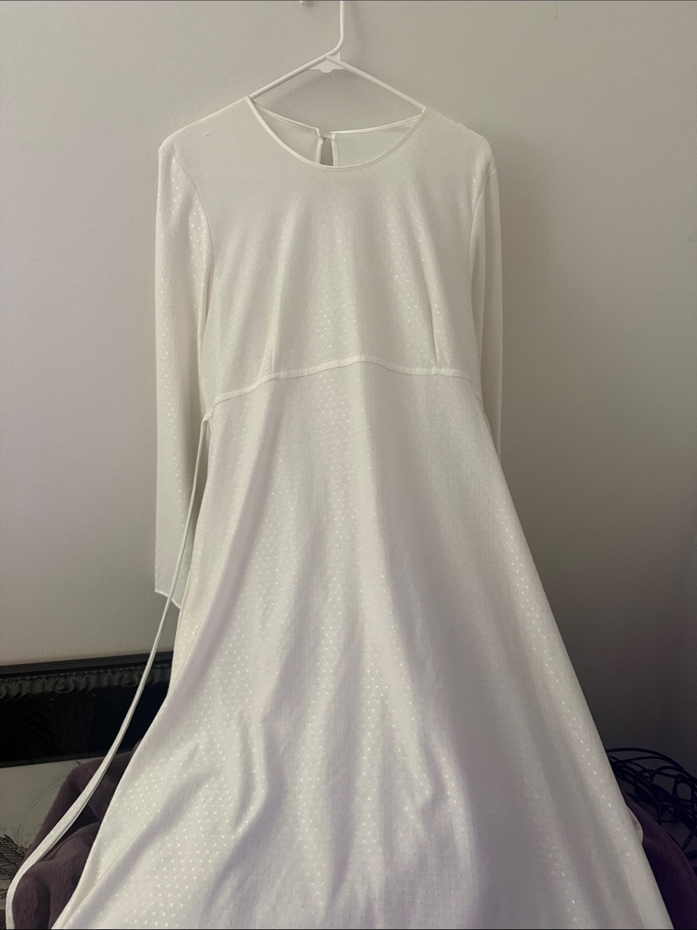 Women's White Long-Sleeve A-Line Midi Dress